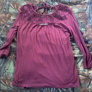 Elegant Lace Detail Long Sleeve Top - Purple